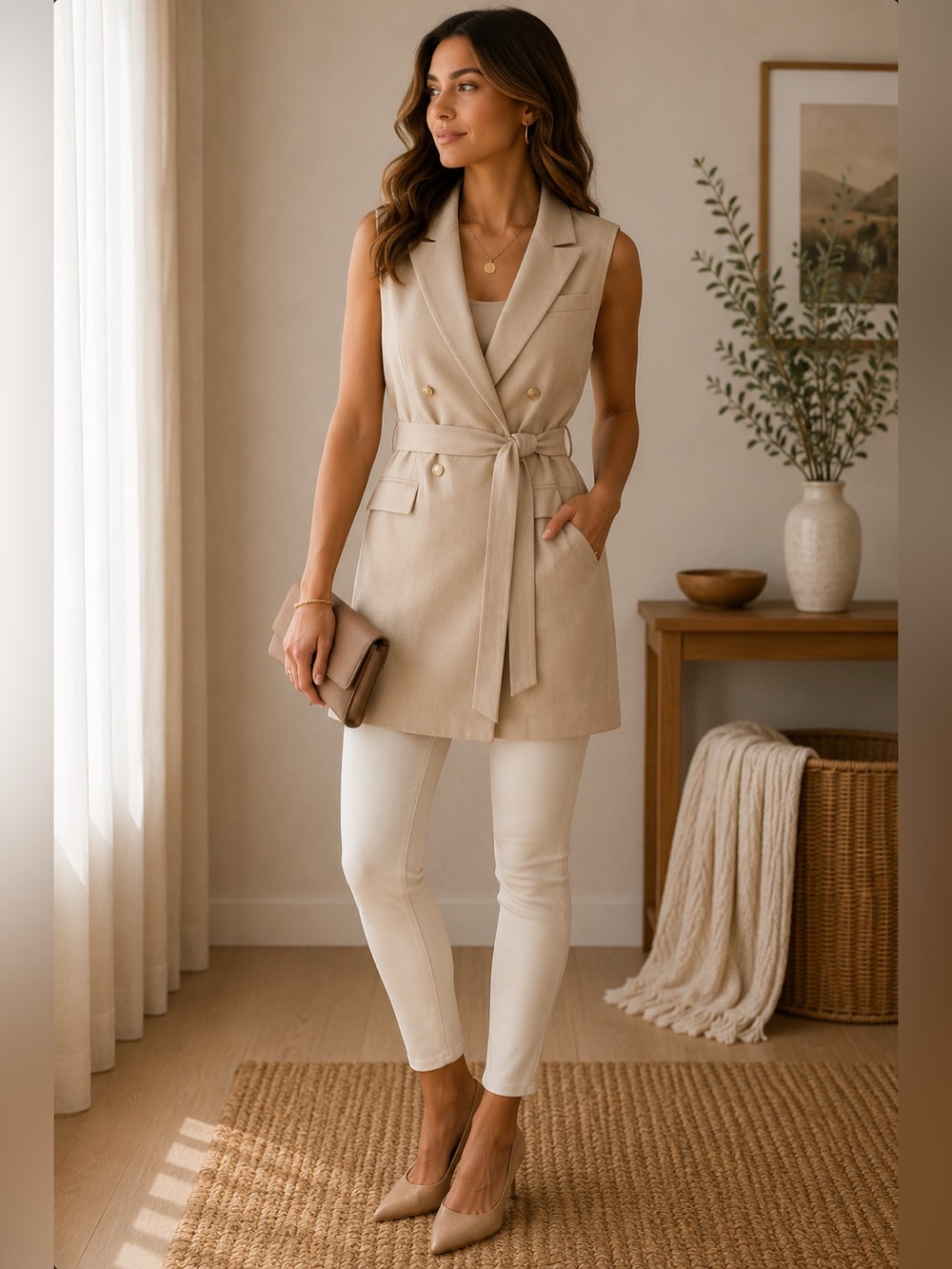 Christian Siriano Beige Vest with Belt